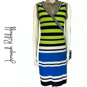 Joseph Ribkoff Dress Sleeveless 
Stretchy Lined MIDI Vibrant Striped XS